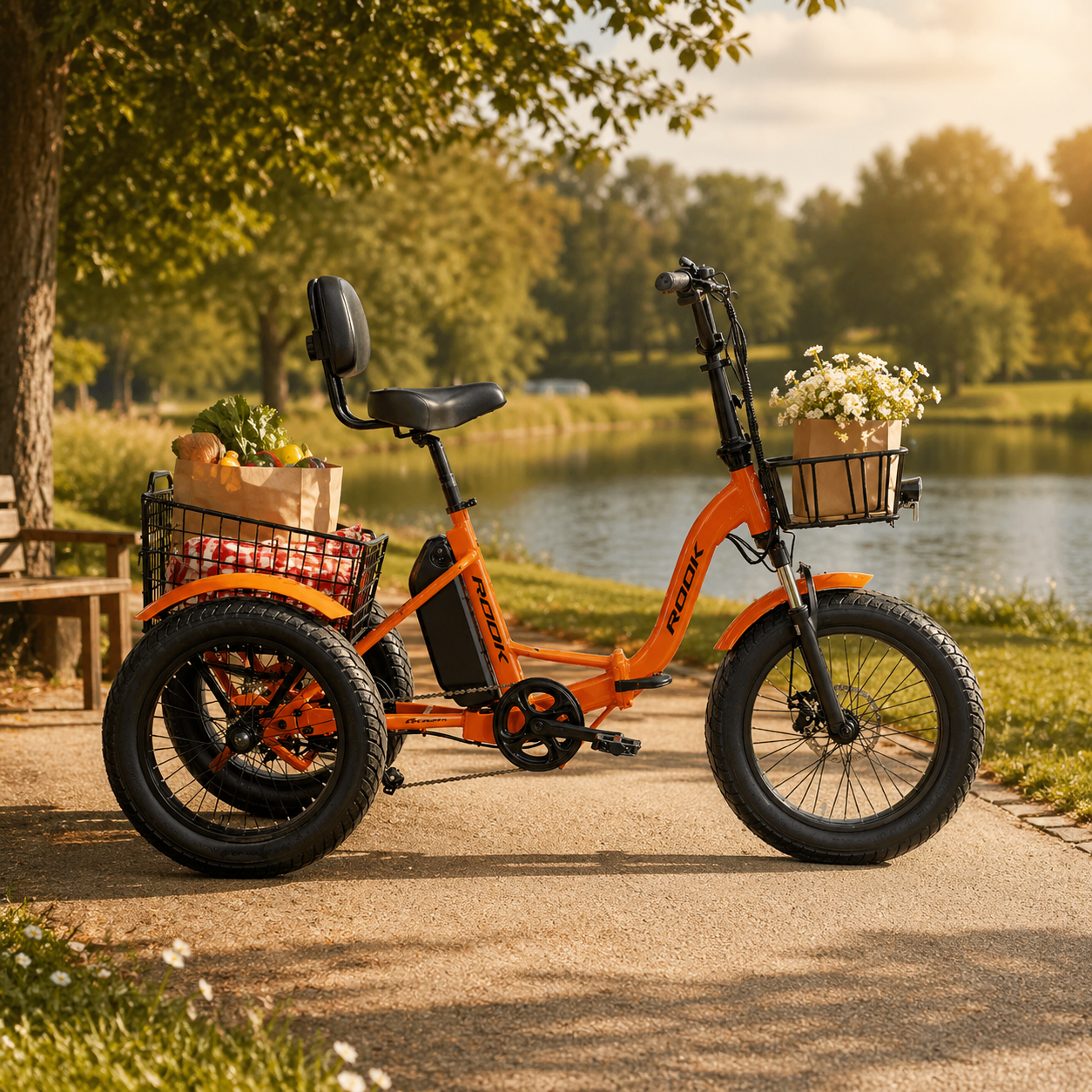 20" 3-Wheel Fat Tire Electric Trike 48V 500W, 7-Speed, Leisure E-Trike with Front & Rear Baskets - Image 5